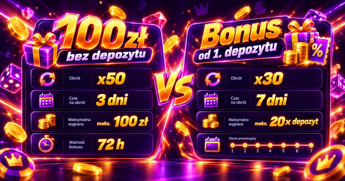 Porównanie: 100 zł za rejestrację z obrotem x50 w 3 dni a bonus od depozytu z obrotem x30 w 7 dni